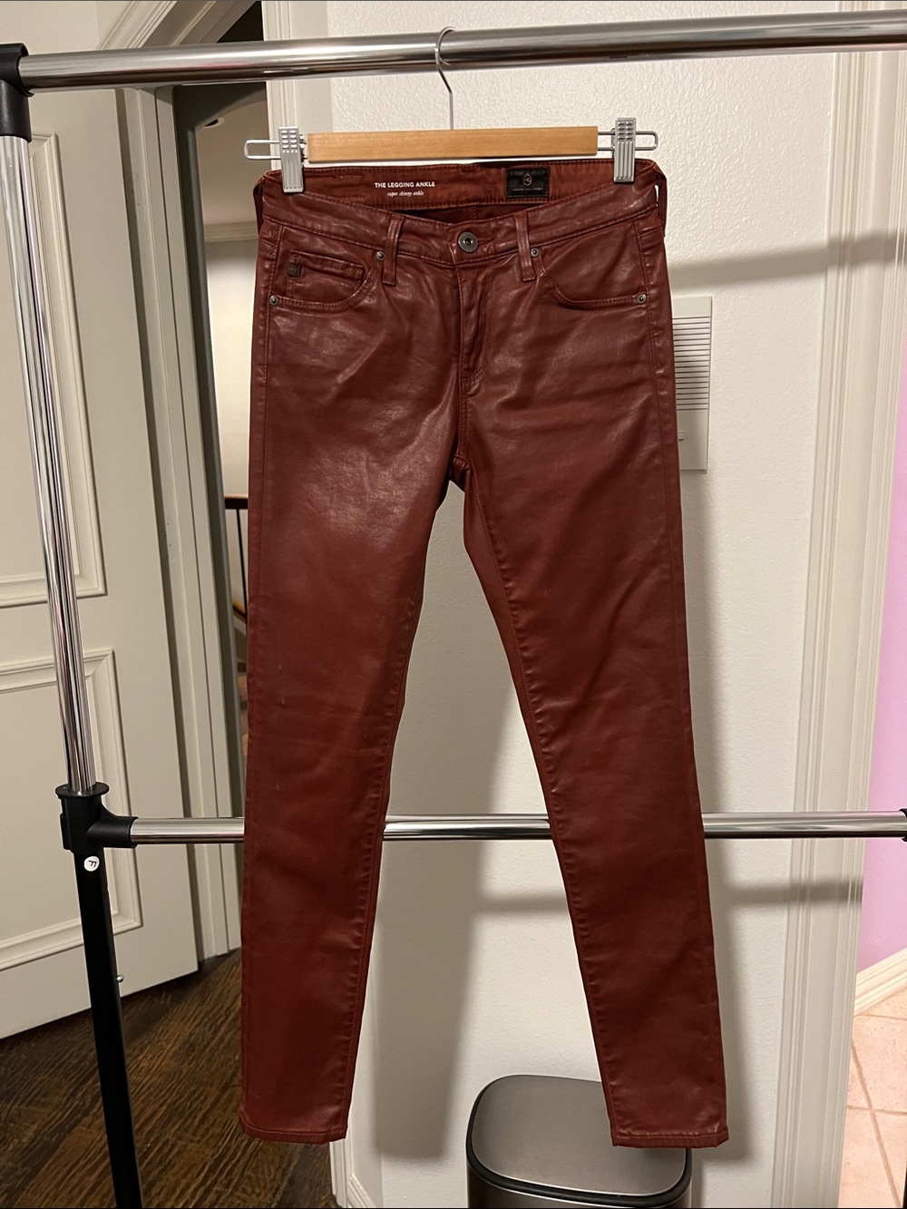 AG Adriano Goldschmed Skinny Coated Jeans in Deep Burgundy
